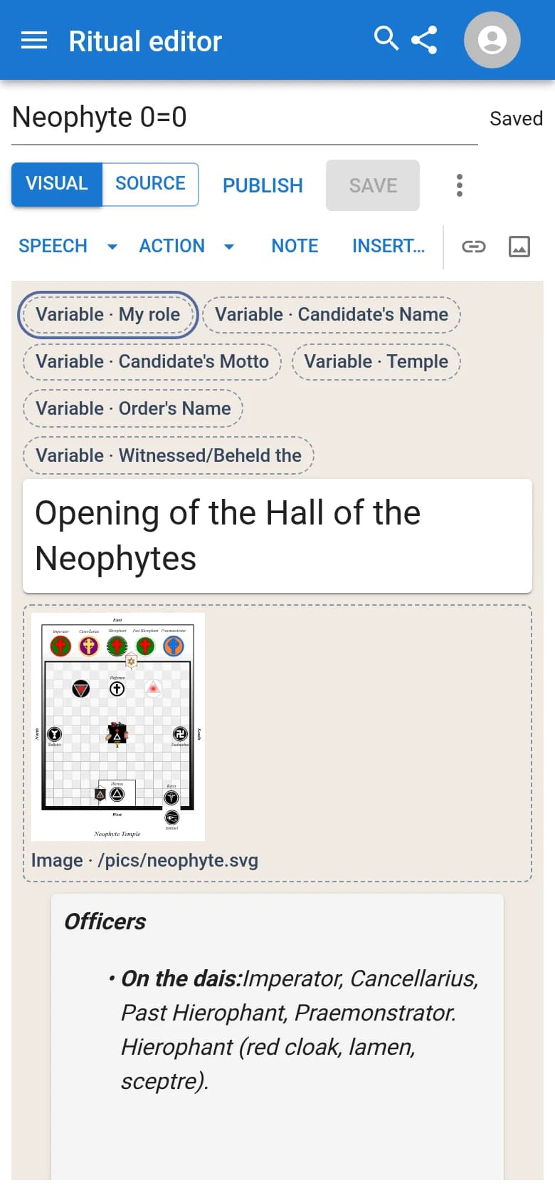 The ritual editor on a phone in visual view.